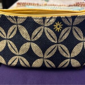 Burt’s Bees Textured Navy and Cream Patterned Zip Pouch - Women Bags